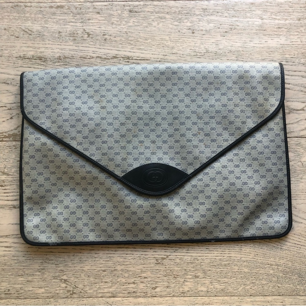 Gucci Grey & Navy Blue Vintage Large Portfolio Clutch Bag